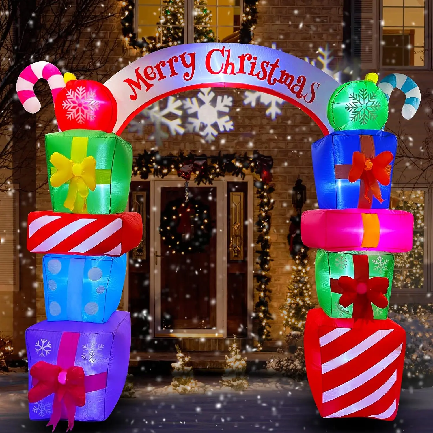 8 FT Christmas Inflatable Candy Gift Boxes Archway, Lighted Merry Christmas Decoration, Blow-Up Holiday Arch for Xmas Lawn, Yard, Garden, Home, Indoor Outdoor