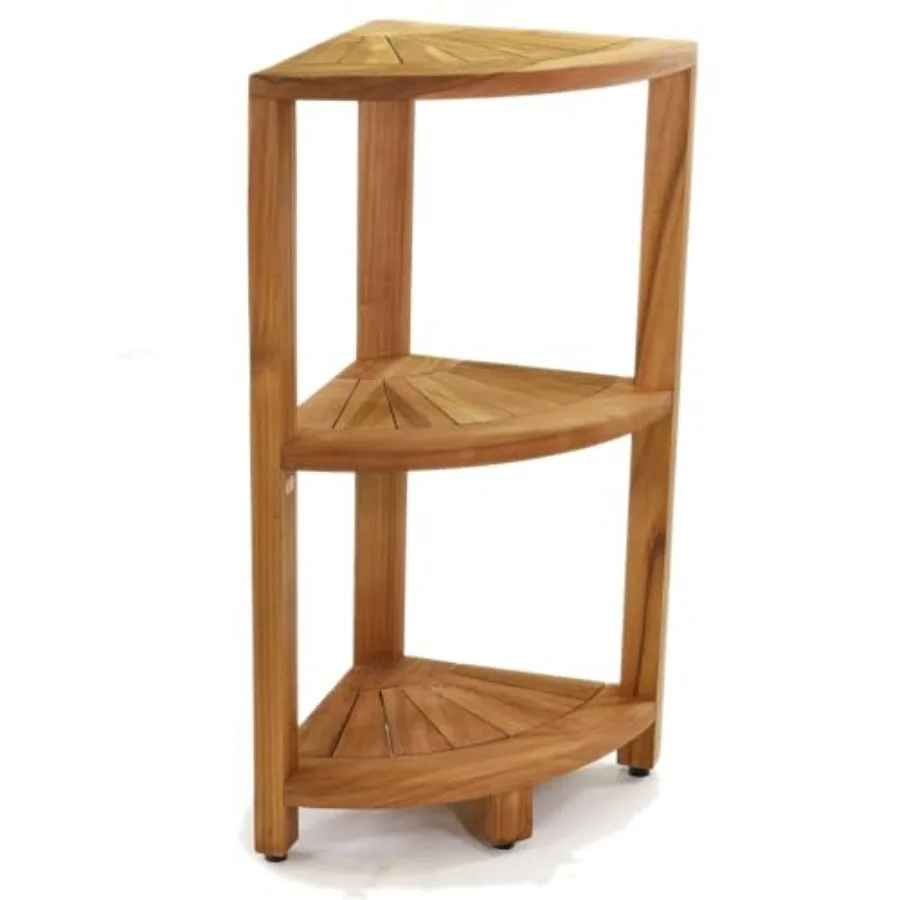 

Угловая полка-стеллаж 12 Kai-Petite из тика - 3-ярусная подставка для душа в ванную комнату - Прочная, водостойкая система хранения с противоскользящими ножками