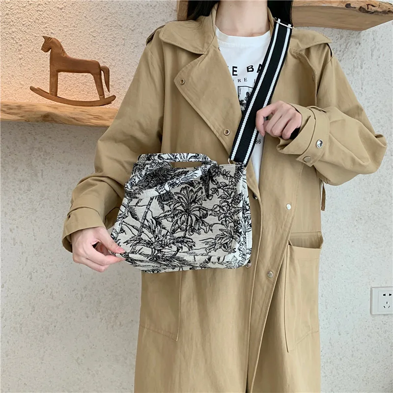 JulioFlorecer Vintage Printing Women Shoulder Bag Large Capacity Tote Bag For Ladies 2023 Trend Shopper Handbag Messenger Bag