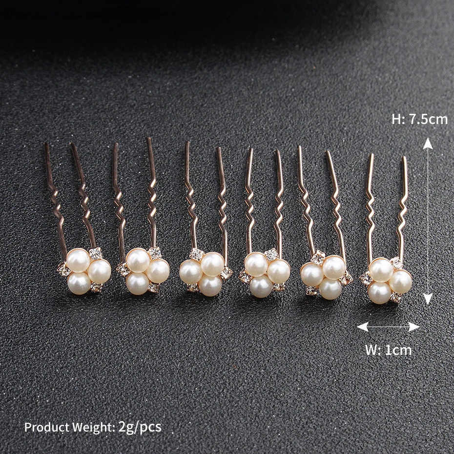 6 pcs/lot Austrian Crystal Rhinestones Bridal Hairpins Pearl Wedding Headpieces Hair Jewelry Accessories for Women Holiday Gift