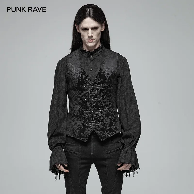 PUNK RAVE Mem's Gothic Inelastic Palace Printed Classic Vest Party Club Waistcoat Black Tank Top Men Clothing