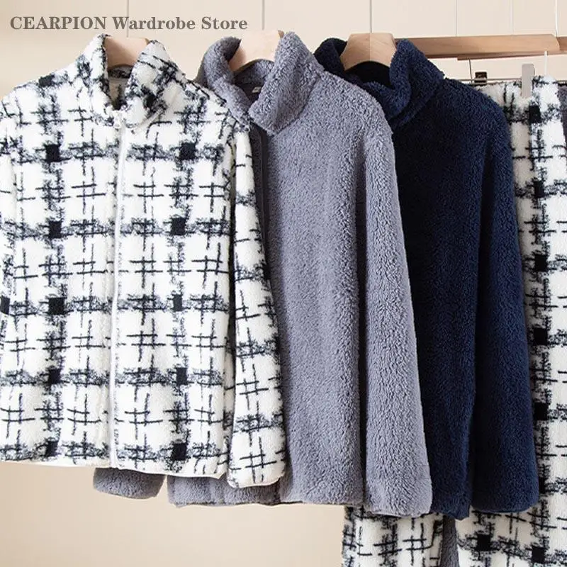 

Thick Coral Fleece 2PCS Pajamas Set Autumn Winter Couples Home Wear Long Sleeved Trouser Warm Sleepwear Flannel Pijama Mujer