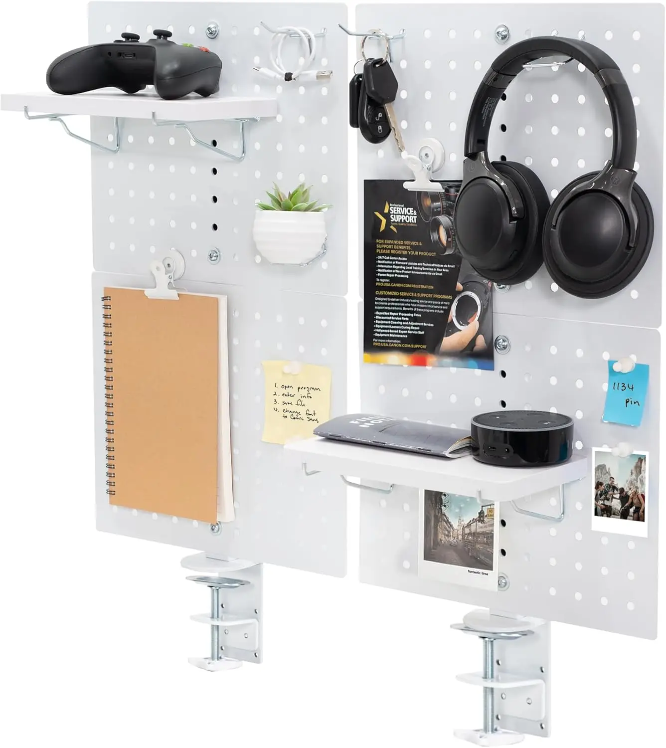 

Steel Clamp-on Desk Pegboard, 24x20 inch Privacy Panel, Magnetic Organizer with Accessories, White