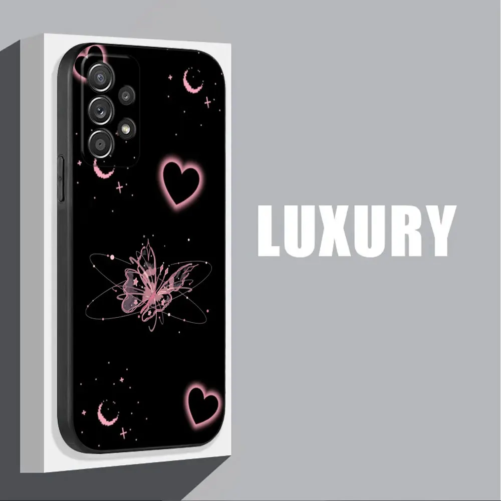 Butterfly Love Black Phone Case For Samsung Galaxy A15 A25 A24 A23 A22 A21S A20s A13 A10 A05S A04 A03 A02 A14 Soft Black Cover