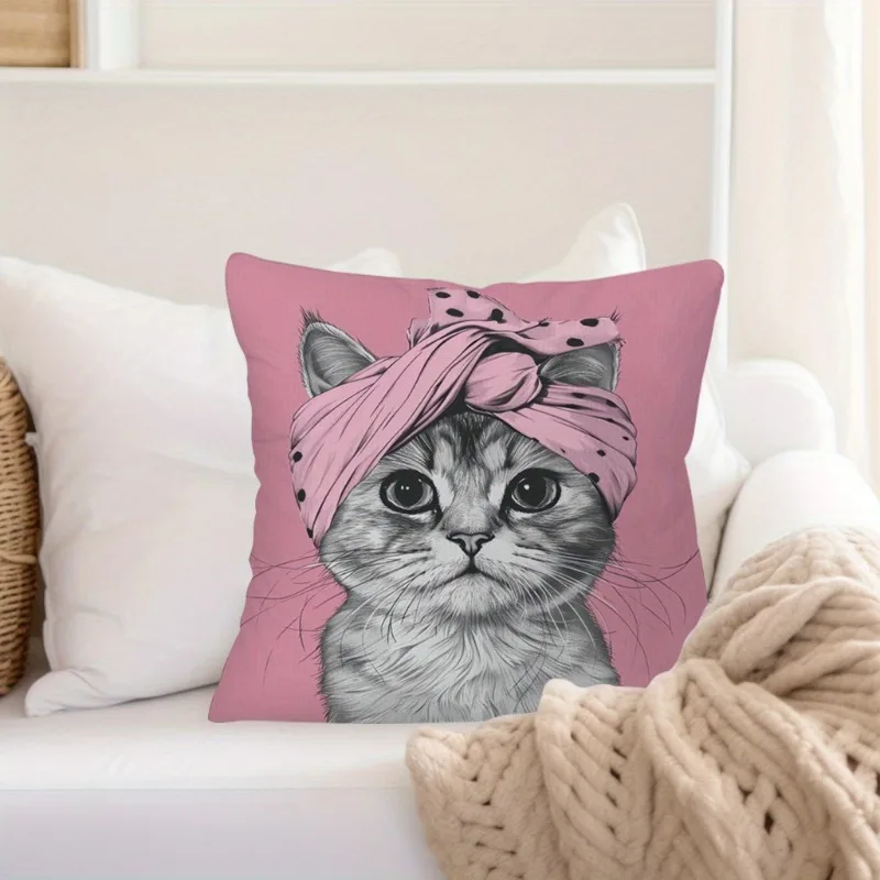 Cute Fashion Cat Pattern Printed Pillowcases, Cushions, Pillowcases, Suitable For Sofa Beds, Car Living Rooms, Home Decoration