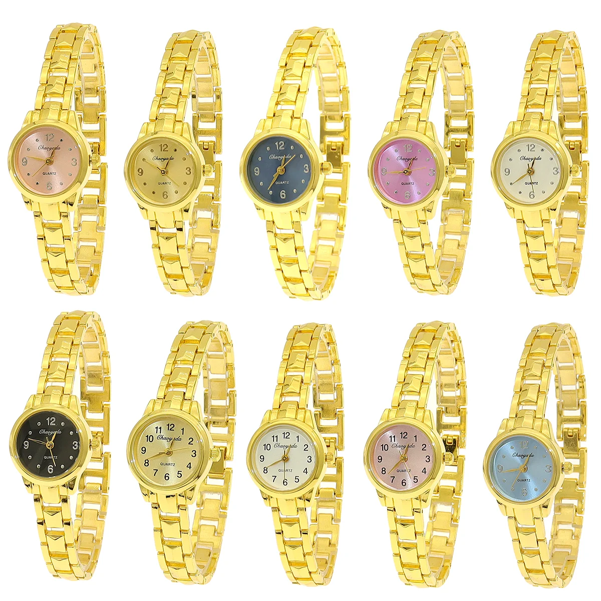

10Pcs/Lot Women's Watch With Gold Bracelet Vintage Simple Elegant Quartz Watch