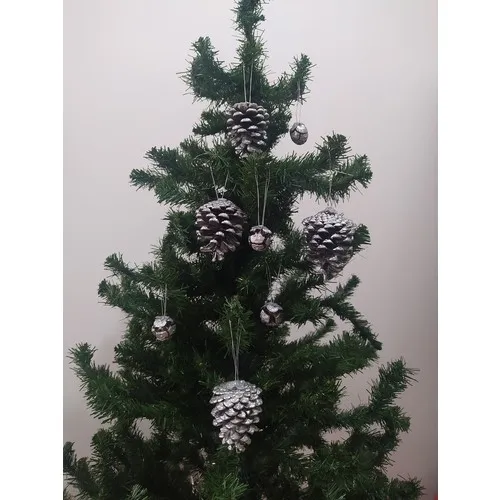 Cica Lilas Silver Colorful Pine Tree Decoration 8'li Set (4 Pcs Pine Cone 4 Pcs Servi Cone)