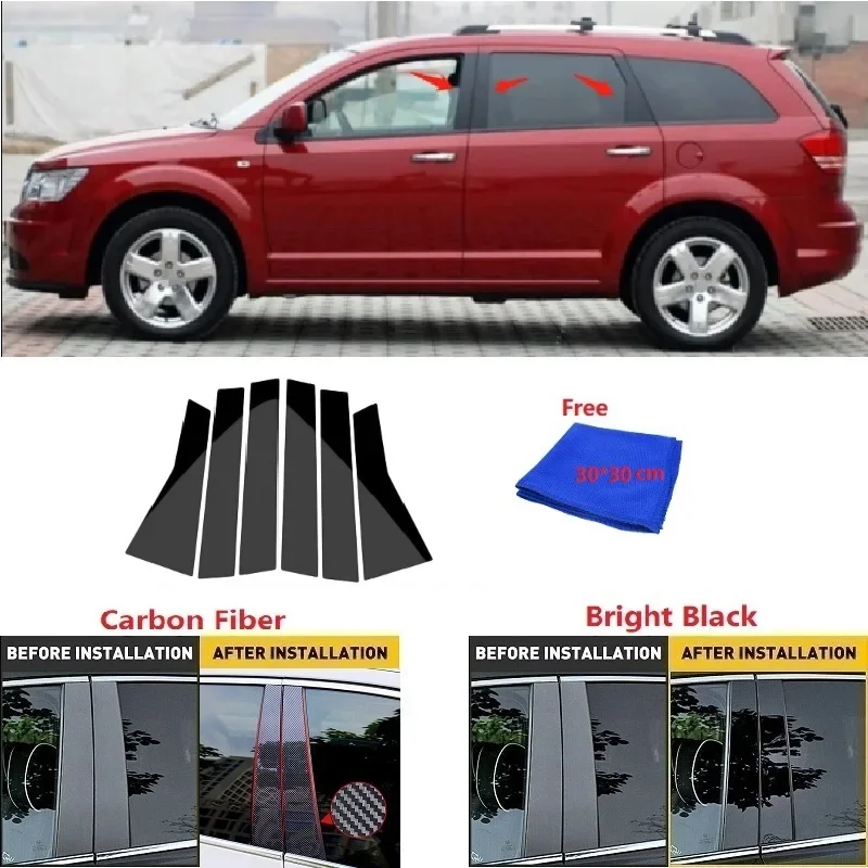 

6Pcs Gloss Black Car Door Window Trim Pillar Posts Decorative Cover Trim For Dodge Journey 2010-2016 Auto Stickers