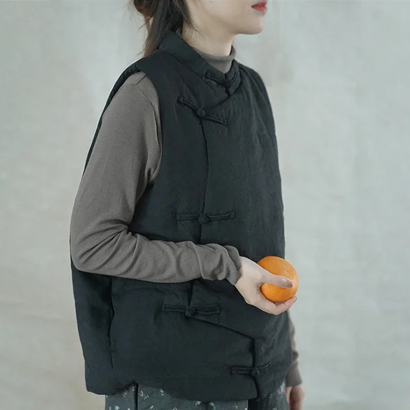 

Autumn and Winter New Cotton Vest Women's Stand Collar Quilted Ethnic Style Handmade Buckle Retro Jacket