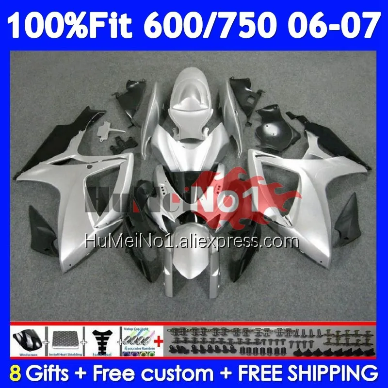 Injection Body For SUZUKI GSXR-750 GSXR Glossy silver 600 750 104No.67 GSXR-600 K6 750CC GSXR600 GSXR750 06 07 2006 2007 Fairing