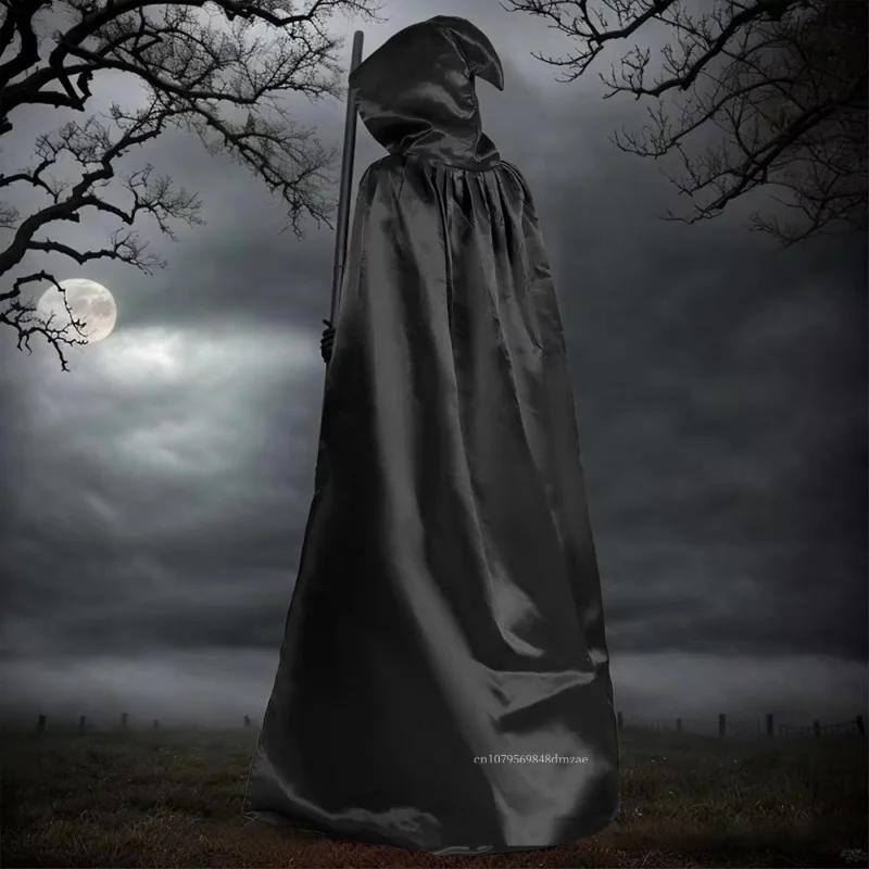 Halloween Cosplay Costumes, Adult Children's Cloaks, Black Medieval Male Wizard Robes, Grim Reaper Costumes, Monk Hats