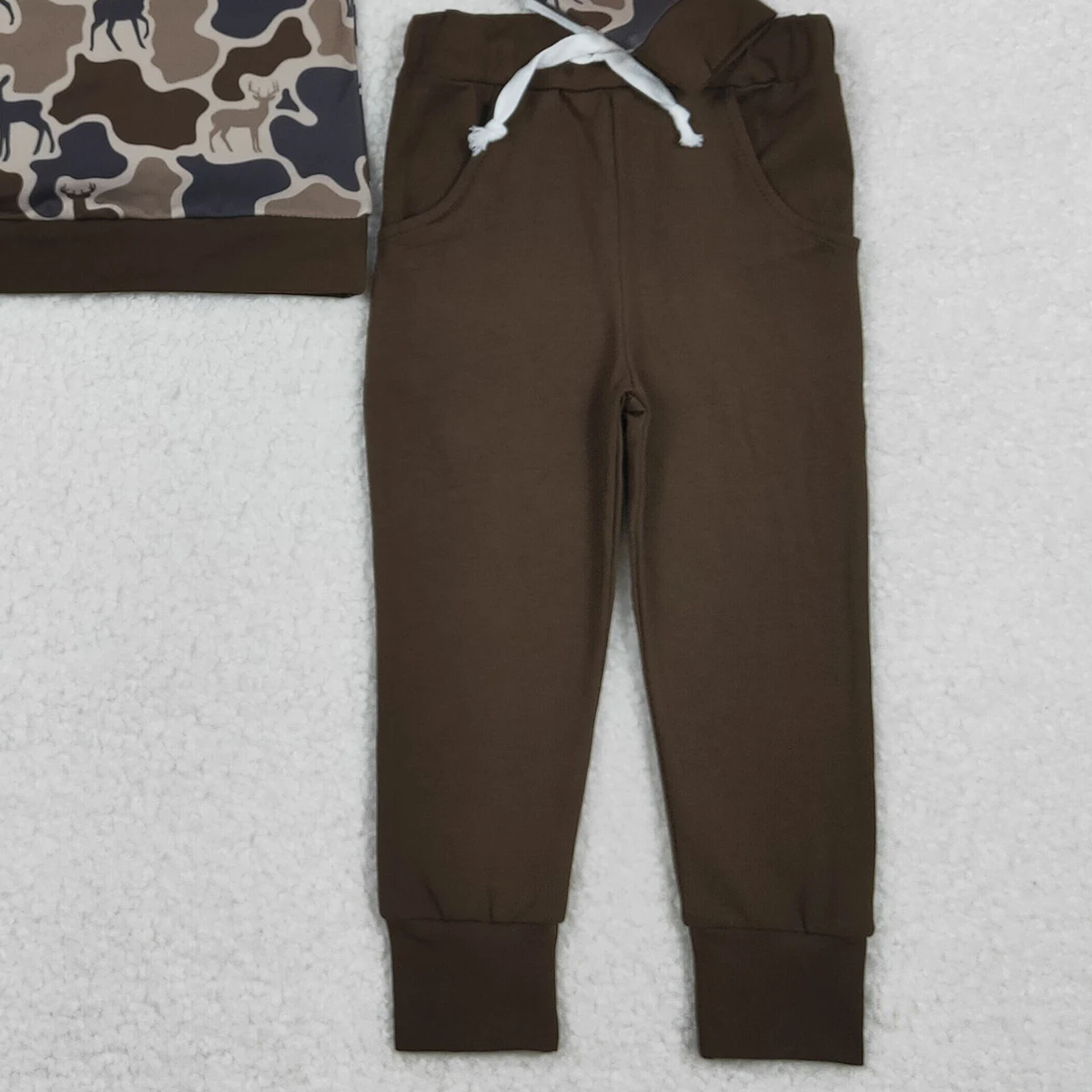 طفل الفتيان الغزلان كامو الرمز البريدي السترة مع جيوب طويلة الأكمام البني ركض السراويل مجموعة للصيد #3