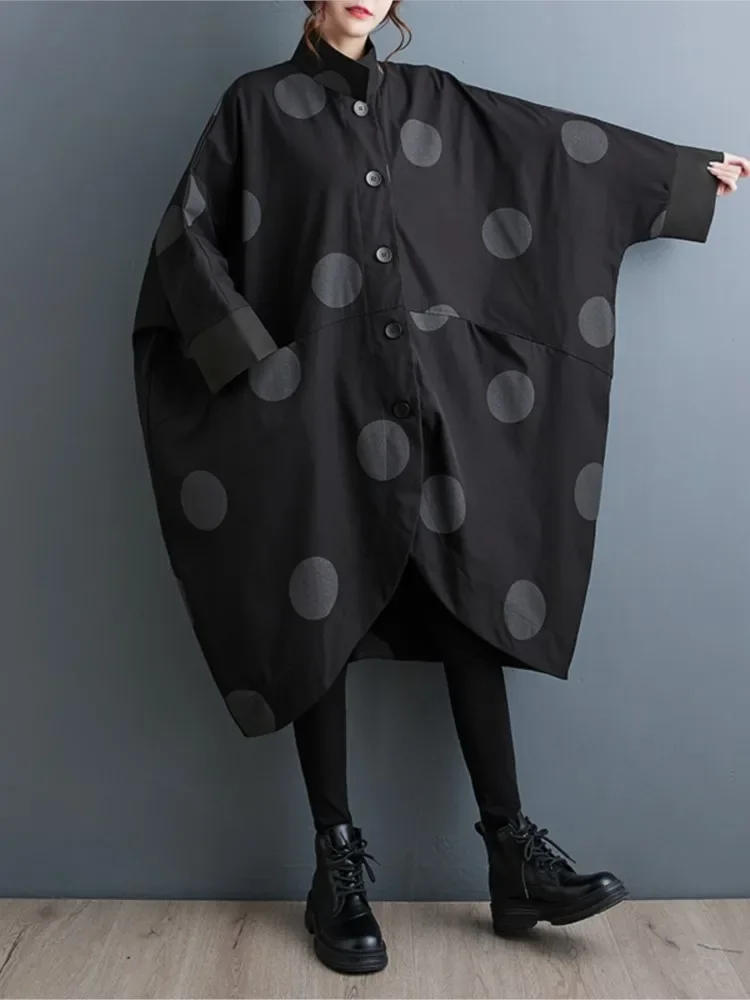 Trench oversize a pois donna Vintage autunno allentato capispalla donna Trench Casual moda donna giacca lunga cappotto