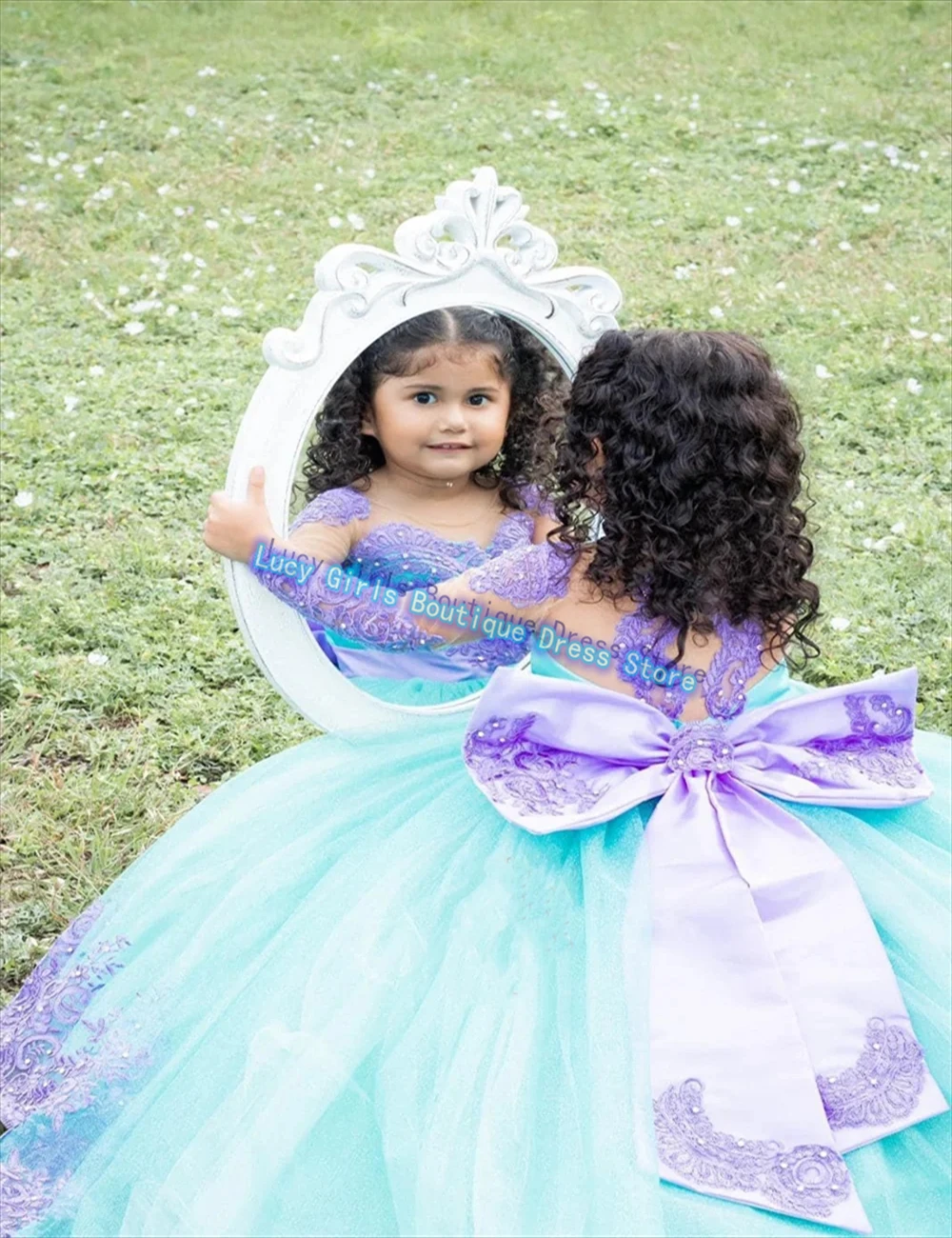 Customised Lovely Baby Flower Girl Dresses Tulle Fluffy Wedding Princess Lace Printing Kids Birthday Party Evening Gowns