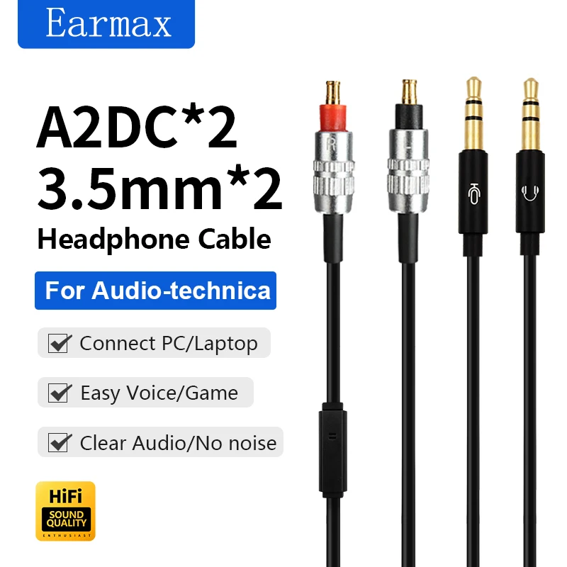 

For ATH-MSR7B LS5000 WP900 AP2000Ti ES750 ESW990H ESW990H AWKT A2DC Replaceable Connection PC Laptop Game Video Voice Headphone