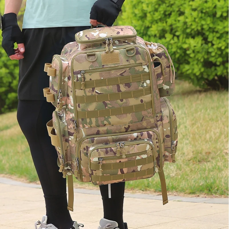 Mochilas tácticas para exteriores de gran capacidad de 58L, bolso de hombro Molle para hombres y mujeres, caza, senderismo, pesca, senderismo y viajes