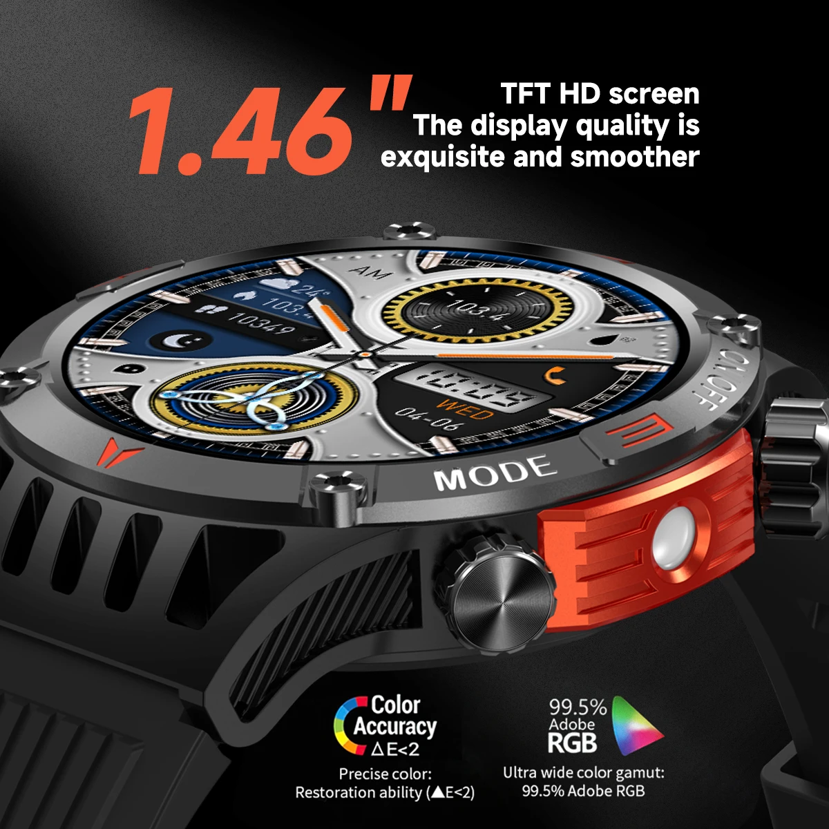 Smart Watch With LED Lighting Compass Sports Fitness Sleep Tracker 1.46” Full Screen Touch IP68 Waterproof Bluetooth Talk Men