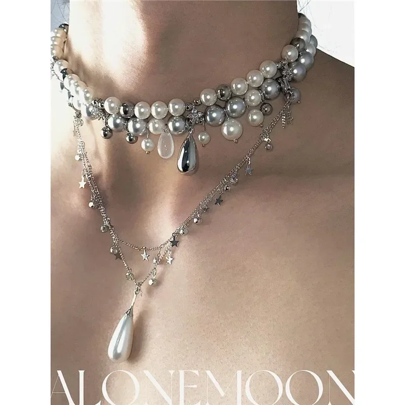 

Timeless Elegant Pearl Tear Necklace - Double-Layer Titanium Steel with Pearl Accents