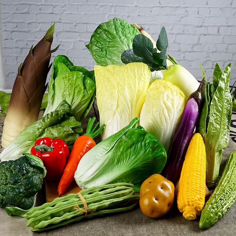 Verduras de imitación de Material de PVC verde para niños, modelo de vegetales falsos, juguetes de cocina, alimentos artificiales, decoración del hogar