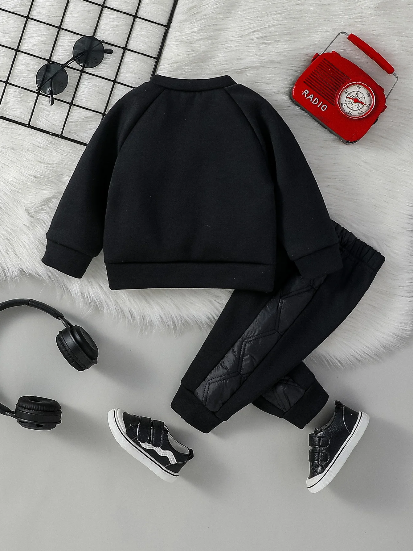 2PCS Baby Boys Black Autumn/Winter Long Sleeve Sweatshirt +Trousers For Fashion Active Vacation Pantsuit Clothes Wear