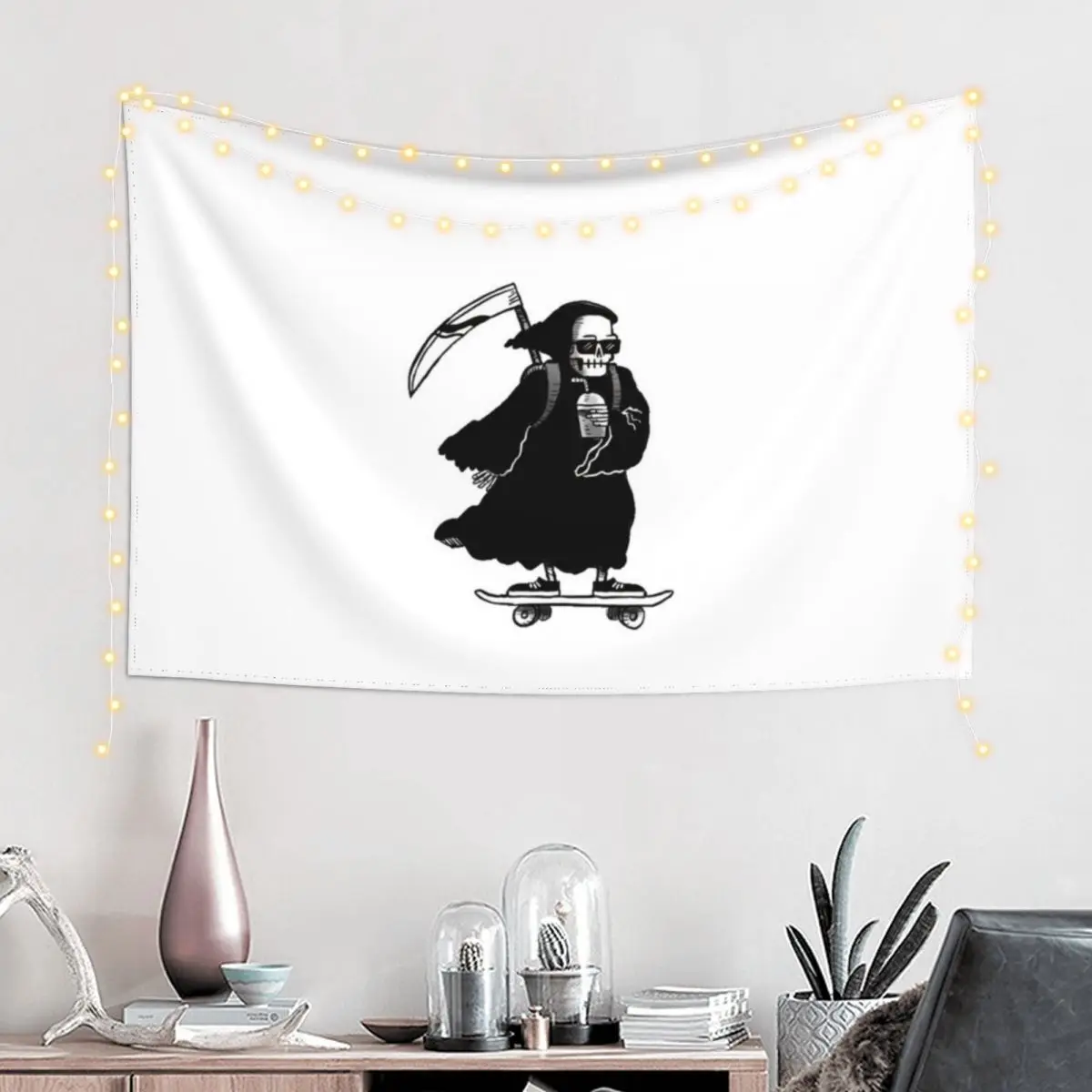 Grim Reaper Chilling & Skateboarding Tapestry Decoration Home Wallpaper Wall Hanging Tapestry