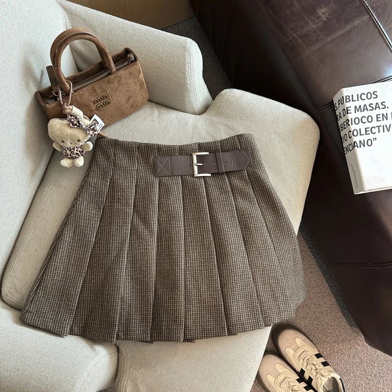 

Плиссированная полуюбка для женщин на осень и зиму, новинка 2023 года, стильная утягивающая короткая юбка трапециевидной формы с высокой талией для девочек