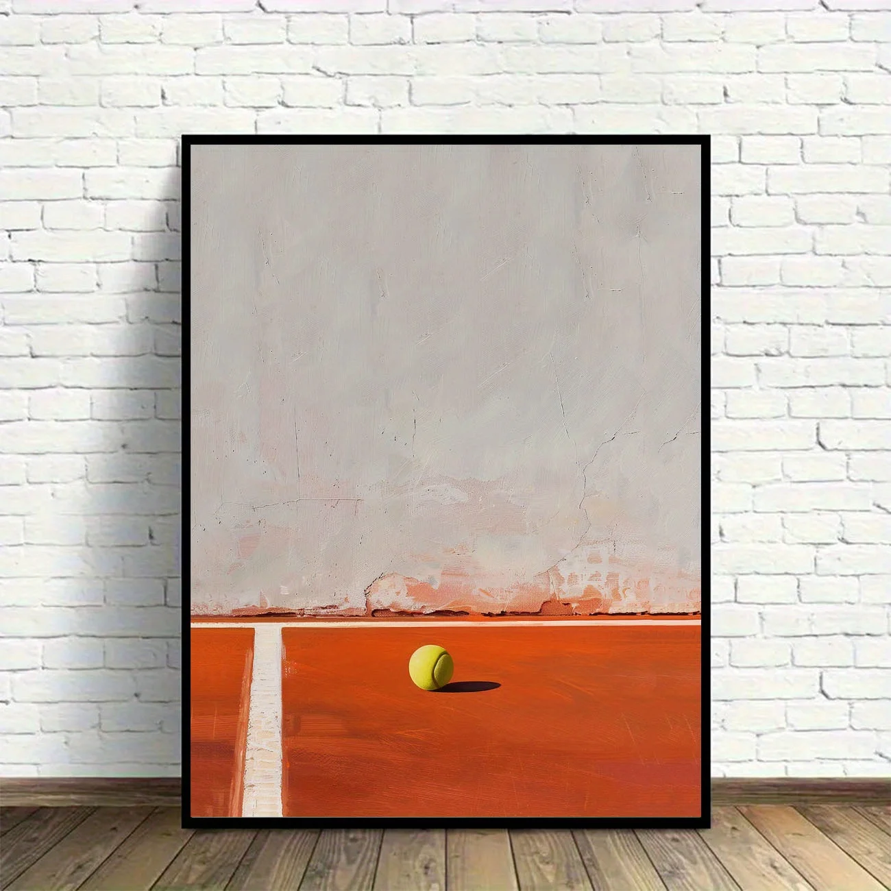 1pc Unframed Canvas Tennis Poster - 90s Aesthetic Decorative Mural, Vibrant Orange Court with Yellow Ball, Perfect for Home,