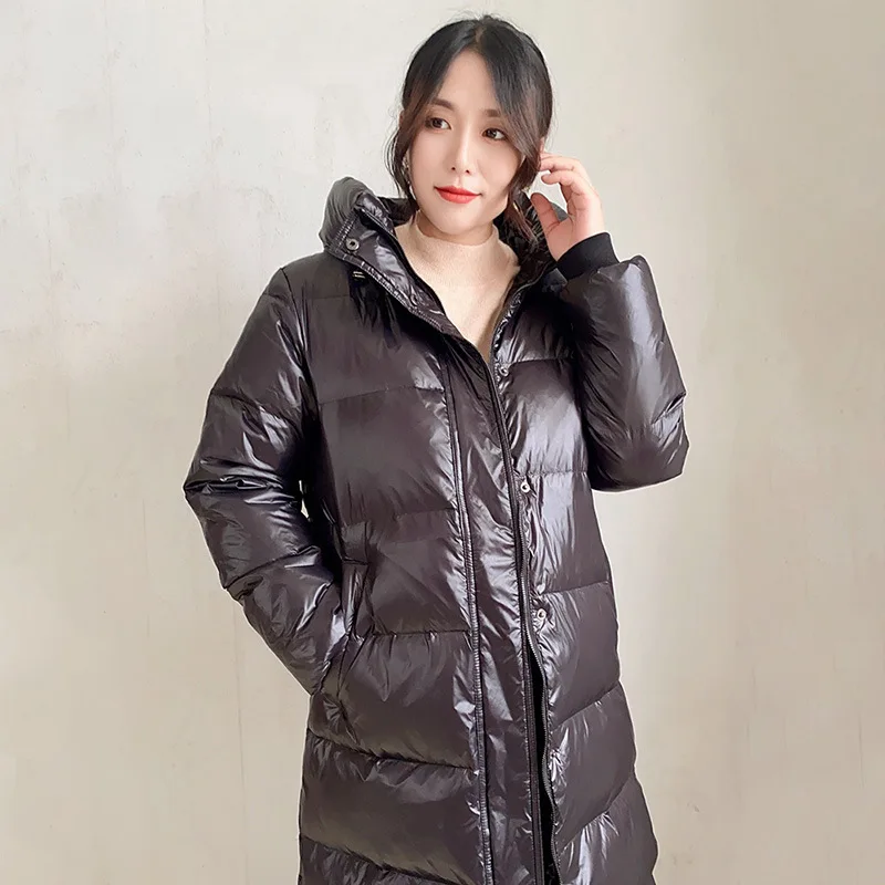 Winter Parkas Women Fashion Straight Loose Coats Women Elegant Pockets Long white duck down Jackets Female Ladies brighting