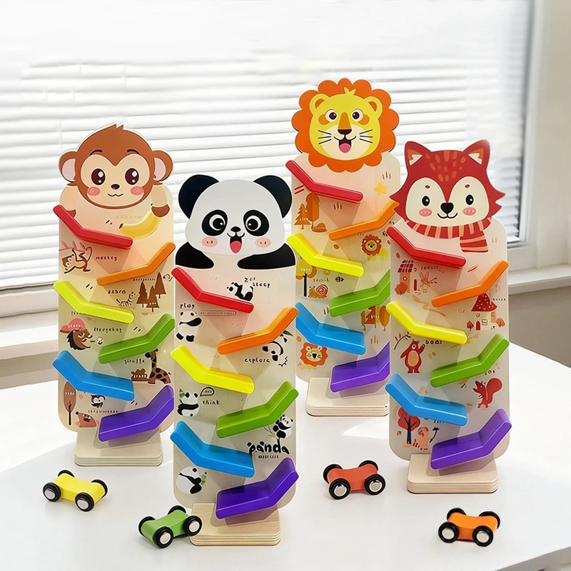 

Деревянная машинка-каталка в виде животного для раннего развития, тренировки внимания, многоуровневая трасса, роллерная машинка, игрушка для взаимодействия родителей и детей для детей