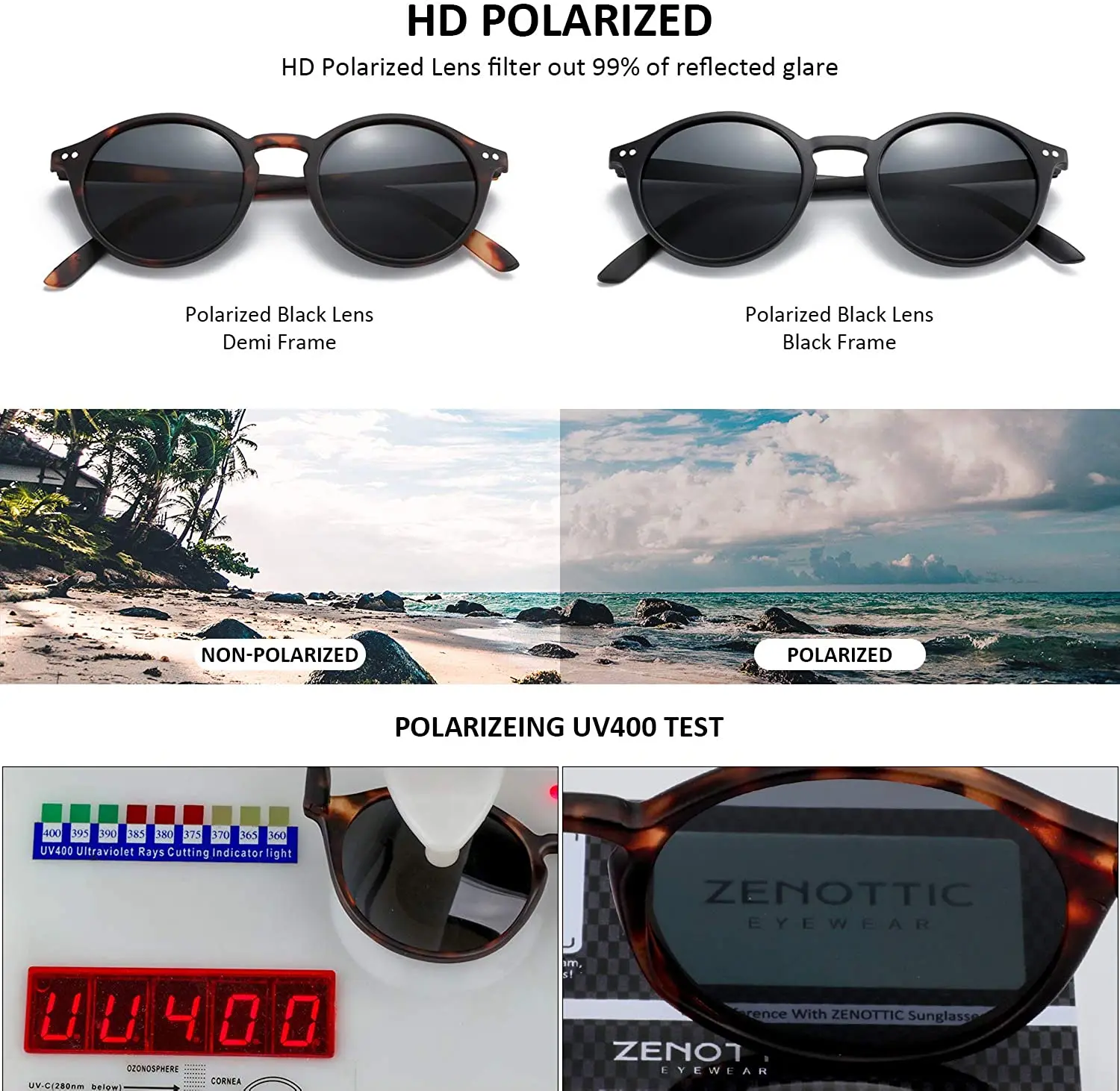 ZENOTTIC Vintage Polarized Sunglasses Men Classical Retro Brand Designer Round Outdoor Driving UV400 Shades Sun Glasses Woman