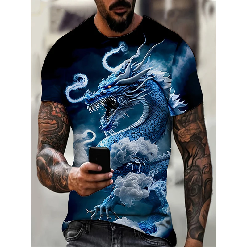 New Dragon Pattern 3D Print T-Shirts Men's Streetwear Hip Hop Short Sleeve T Shirt Oversized Tees Harajuku Y2k Tops Kid Clothing