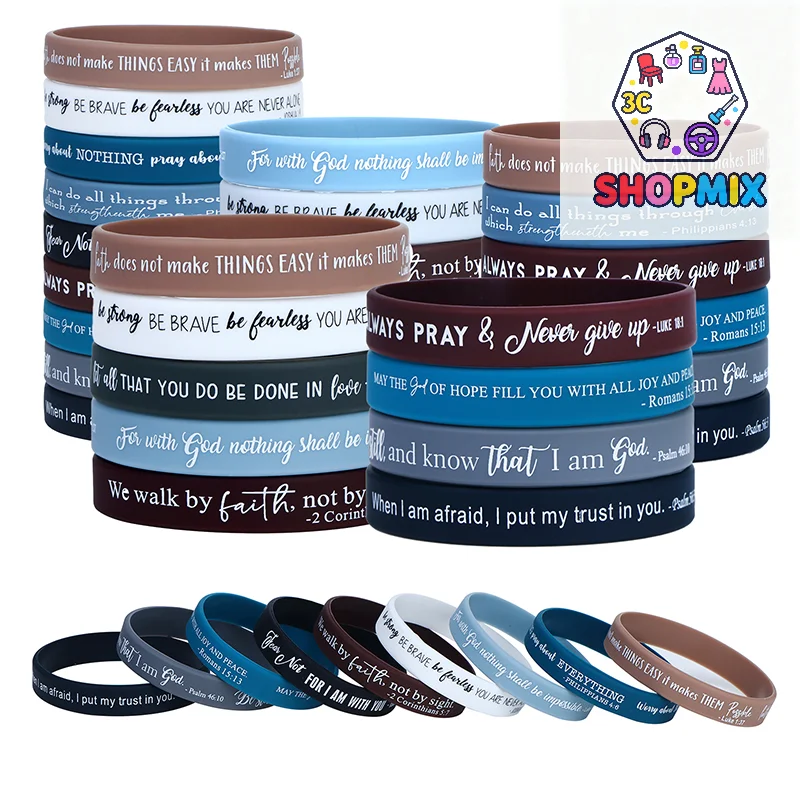 36 قطعة من الأساور الدينية المصنوعة من السيليكون وأساور مطاطية للكتاب المقدس الملونة الملهمة من السيليكون المسيحي