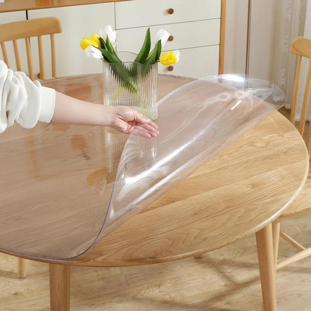 

Clear 72-Inch Round Dining Table Protector, 2mm Thick Waterproof PVC Plastic Cover for Dining Room
