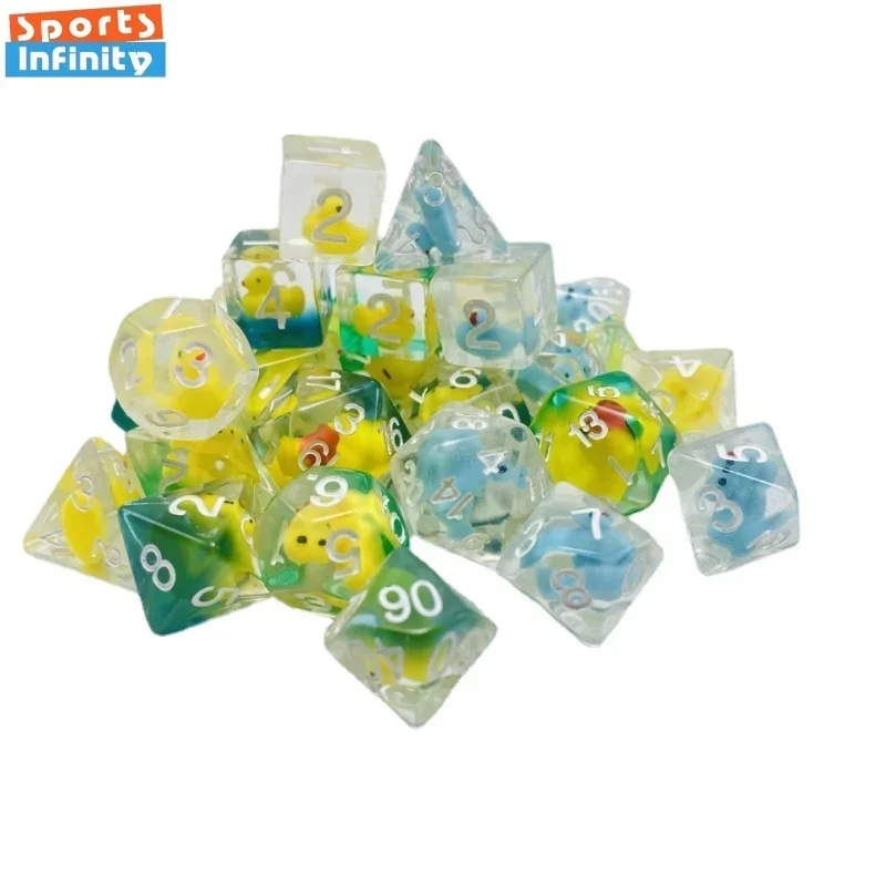 7Pcs of Resin Dual Color Cored Dice Yellow Duck Filling Dice Set for DND Running team Dice Numbers Dice kit