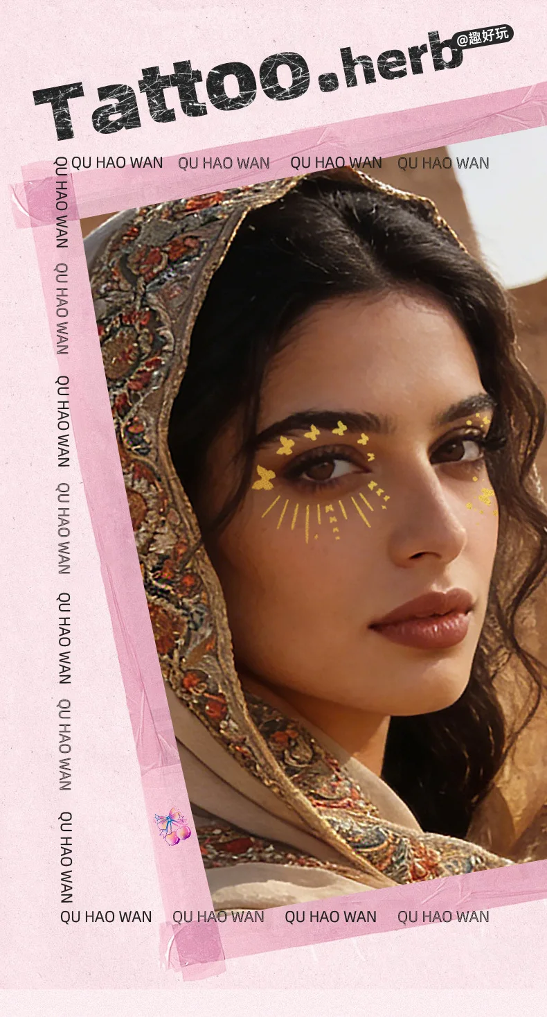 6 Sheets Gold Glitter Eye Temporary Tattoo Stickers Waterproof Face Body Art for Party Festival Makeup Decoration Accessory Gift view 3