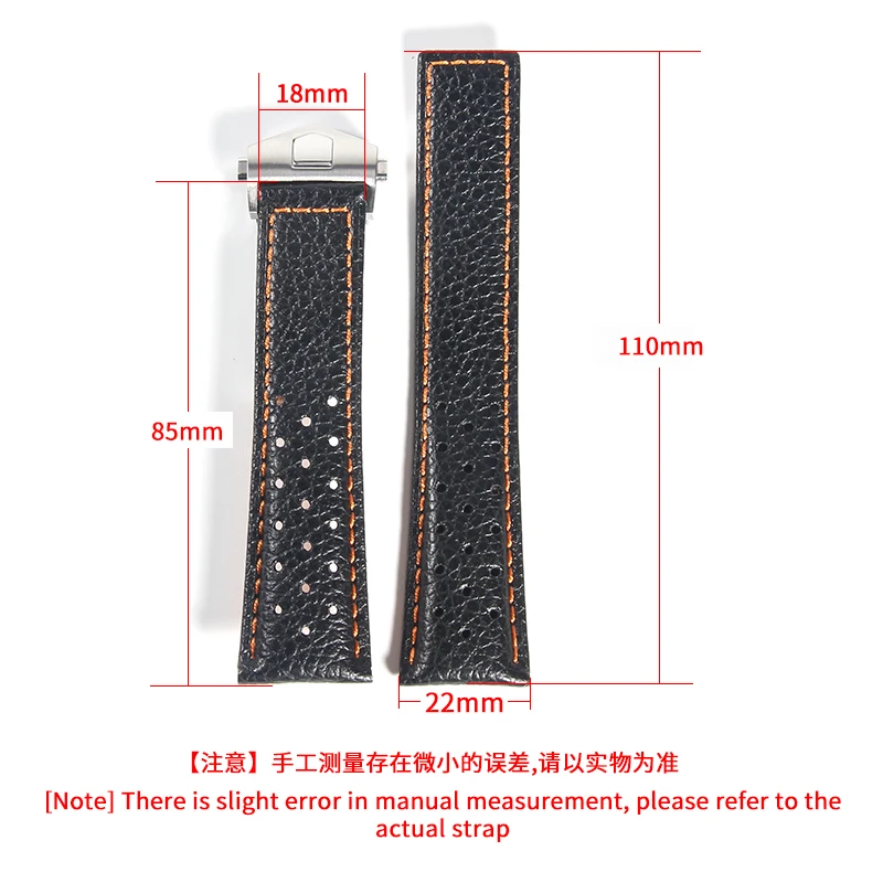 Breathable Hole Accessories for TAG Heuer Calila Monaco Soft Genuine Leather 22mm Black Steel Fold Buckle Watch Strap