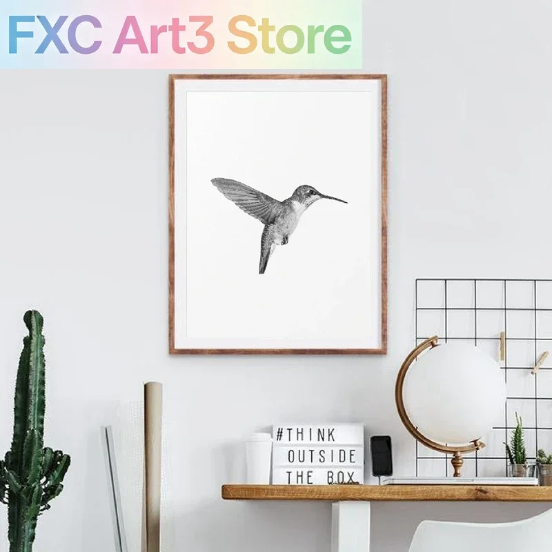 1pc frameless,Bird Poster Print Minimalist Wall Art Picture Canvas Painting Black and White Hummingbird Photography Scandinavian