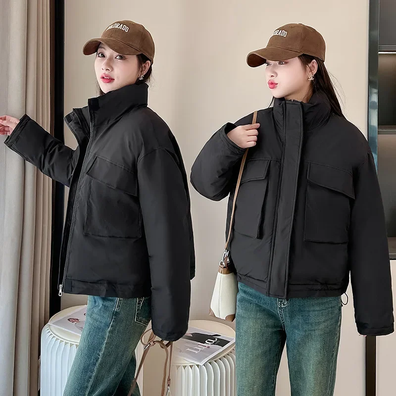 PinkyIsBlack Warm Winter Women's Jacket Down Cotton Padded Coats Solid Stand Collar Women's Puffer Jacket Outwear With Pockets