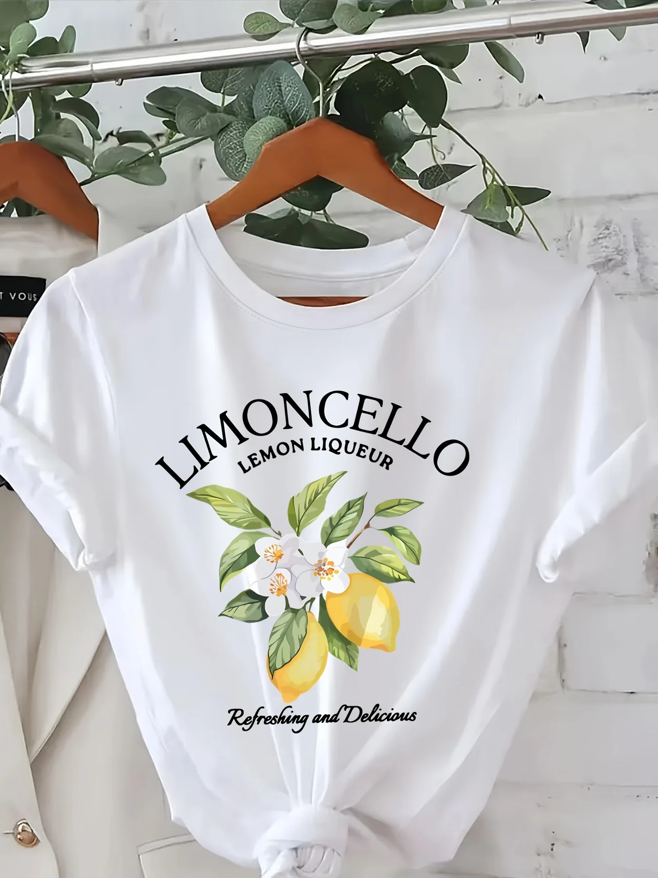 Camiseta con estampado de limón, Top informal de manga corta con cuello redondo para verano y primavera, ropa de mujer