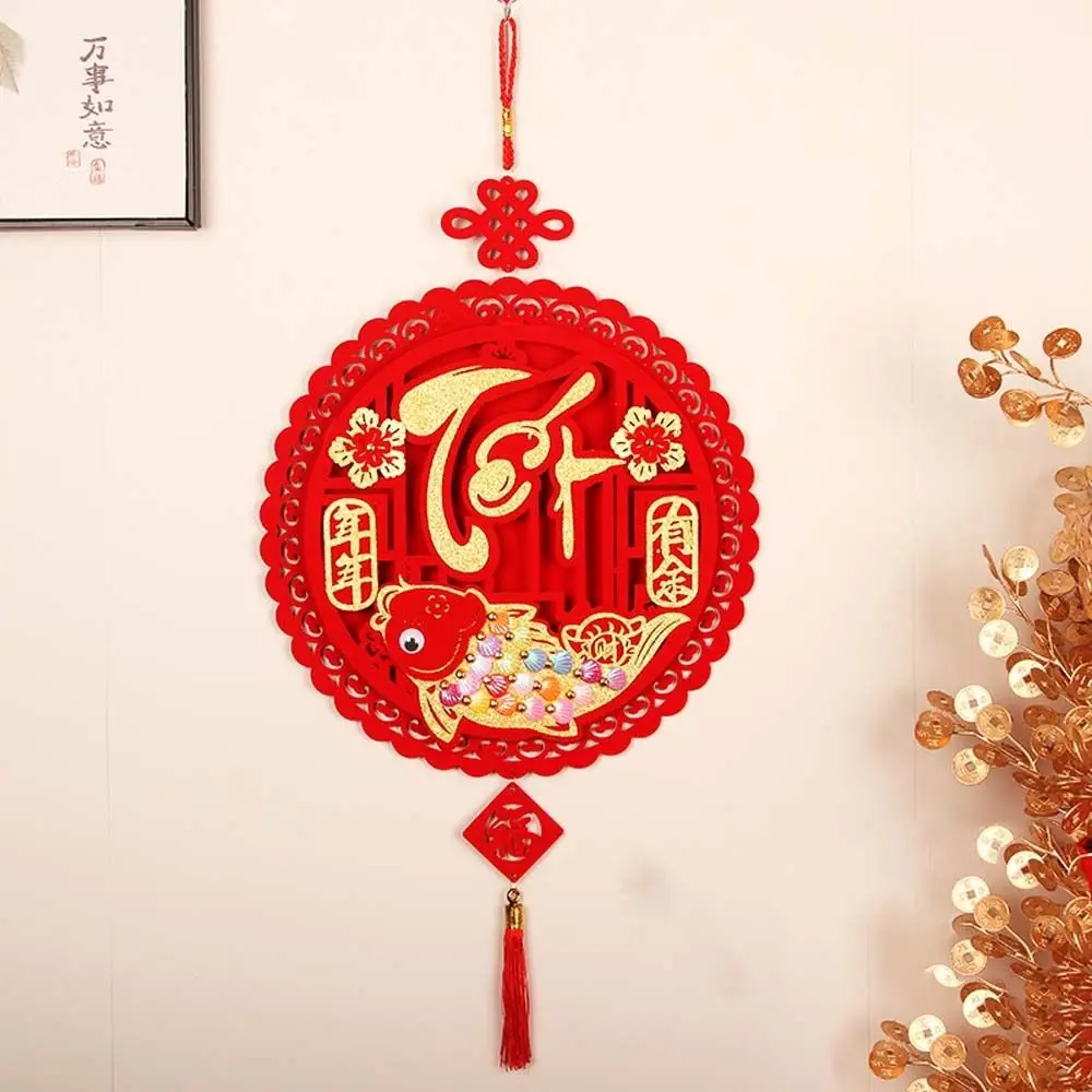 Traditional Vietnamese New Year Pendant Red Blessing Fu Character Pendants with Tassel Thickened Vietnam Lucky Ornament