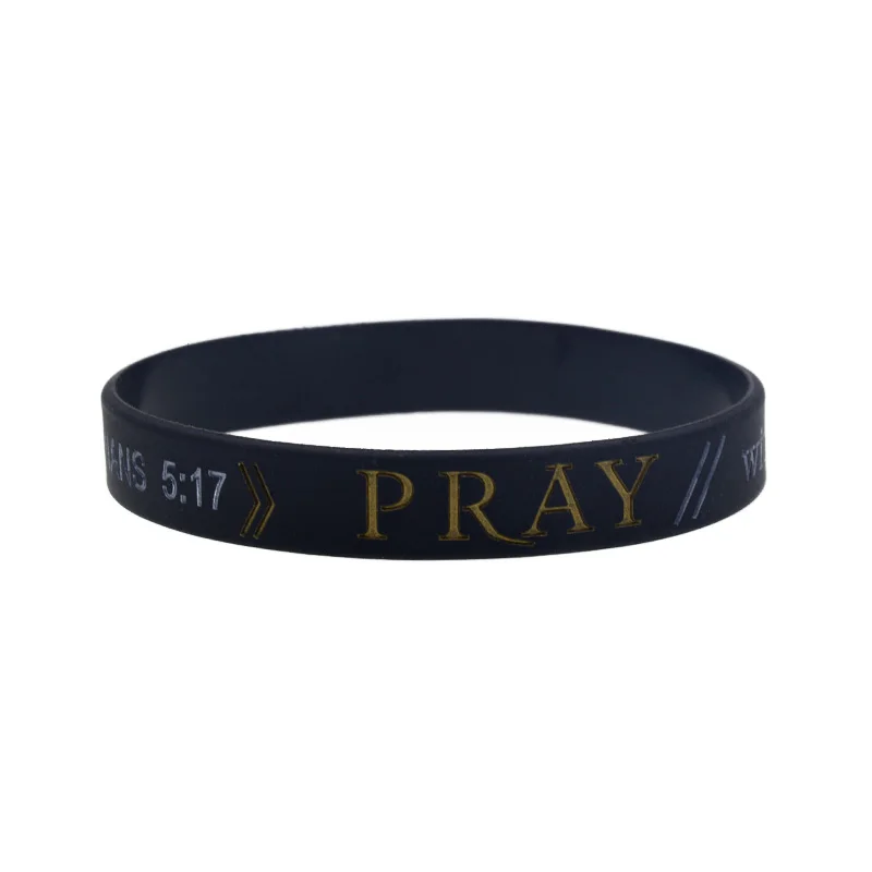 1 Stück/3 Stück Schwarzes Silikon-Gummi-Armband Power Pray Faith Religiöser Schmuck Armband für Spirituelle Mode – Detail 3