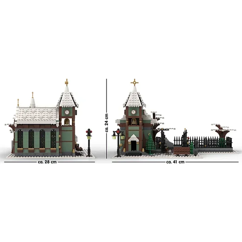 Modular vista de rua modelo moc tijolos de construção inverno aldeia igreja tecnologia blocos presentes brinquedos natal diy conjuntos montagem