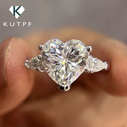 1/2/3/4CT Heart Cut Full Moissanite Engagement Rings with Pear Cut Side Diamond Wedding Ring S925 Silver Fine Jewelry for Women
