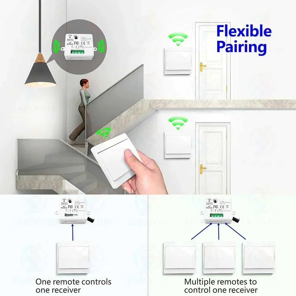 Mini 433MHz Smart Light Switch,50m Self Powered Wireless Wall Switch No Need Battery,110V 220V Mini RF Module,for Home Appliance