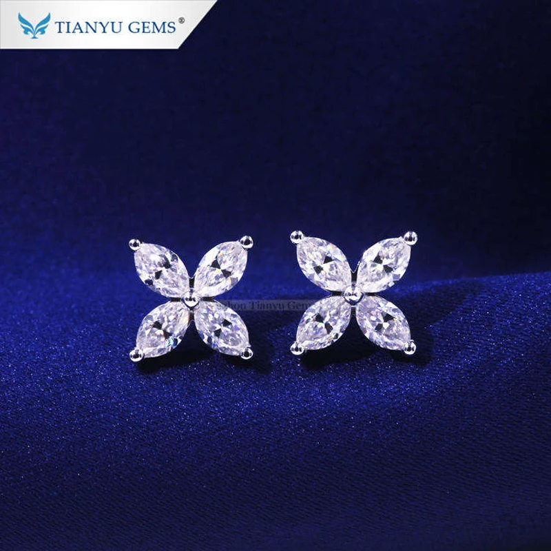 Tianyu Gems 5x3mm Marquise Cut Moissanite Stud Earrings 18k 14k 10k White Gold DEF Sparkle Diamonds Wedding Earrings Women Girls