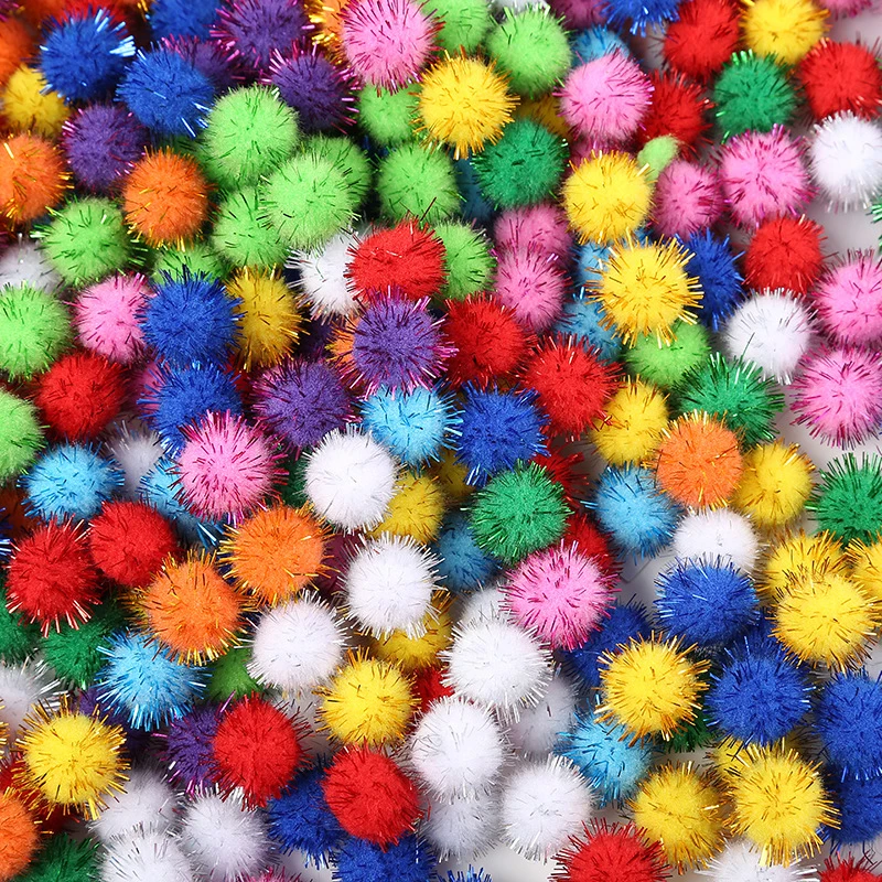 200Pcs/lot Colorful Pompom Fluffy Ball Glitter Plush Ball Handmade Craft DIY Decoration Hairband Clothes Material Accessories