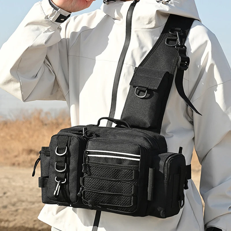 

Men's Front Chest Bag Tactical Backpacks Molle Fishing Lure amping Outdoor Travel Fanny Pack Multi-functional Rig Waist Bag Sac