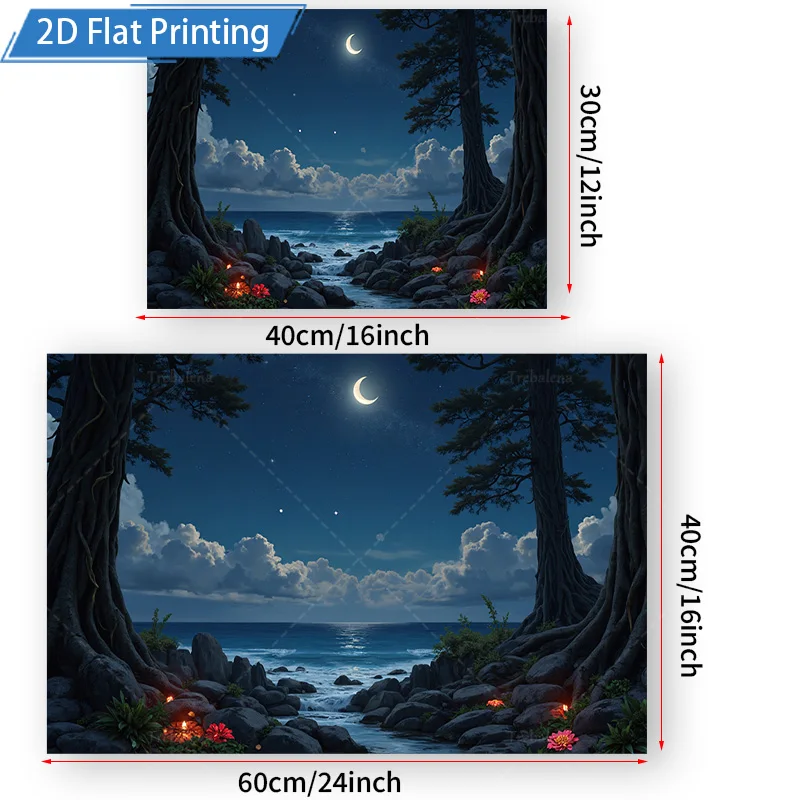 قطعة واحدة من نسيج الحائط "مشهد الشاطئ الليلي المسحور مع نسيج حائط على شكل هلال ونجوم"