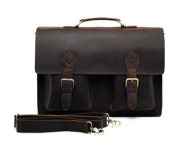 Crazy Horse Vintage Genuine Leather Briefcase Men 14