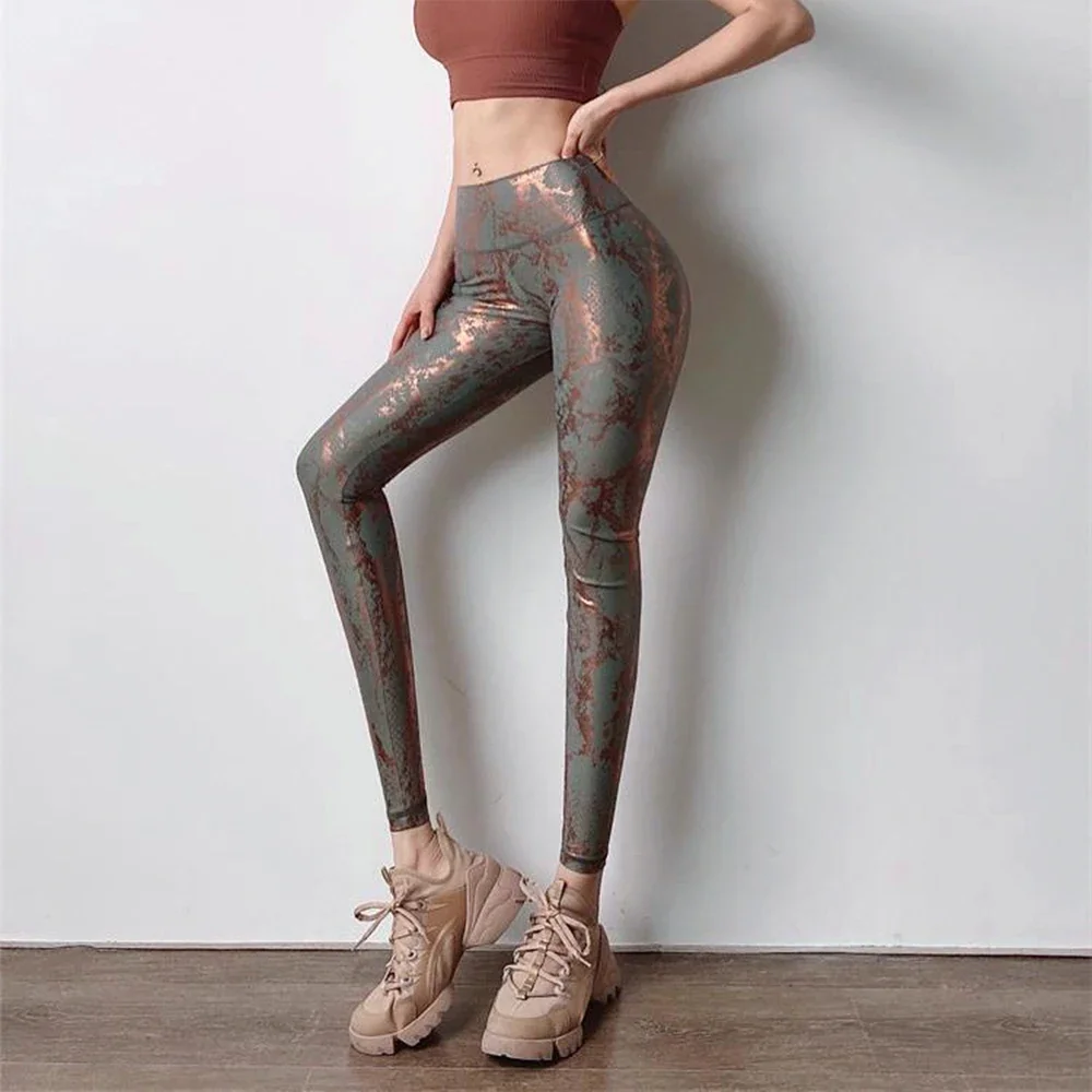 Pantalon de Yoga imprimé serpent, fesses extensibles dorées, Sexy, décontracté, slim, taille haute, élastique, Fitness, Leggings sportifs